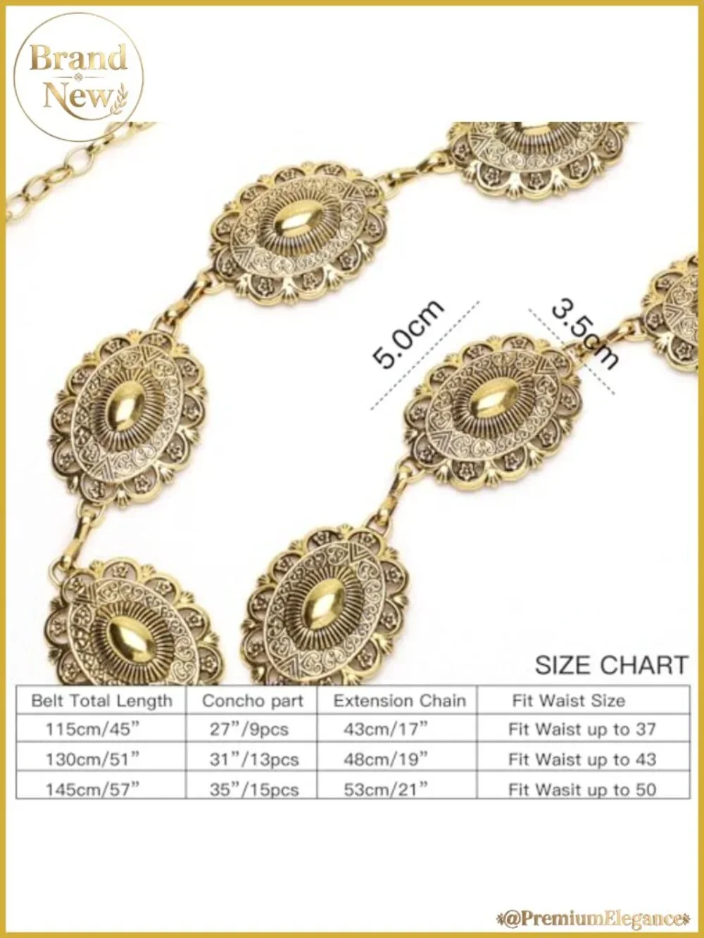 Western Concho Chain Belt Adjustable Waist Chain for Dresses Jeans